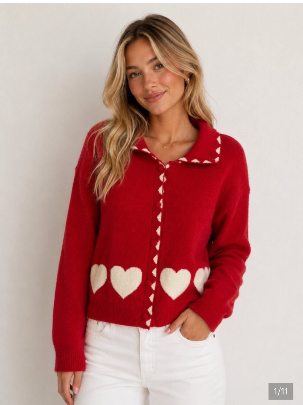 Luna Ivy Hearts Cardigan Peter Pan Collar Sweater Sz XS NEW
